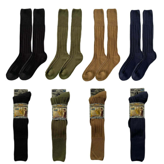 4 Pairs Mens Knee High Army Socks Terry Cushioned Military Commando Reinforced Toe Arch Support for Boots Hiking Outdoor Sports by Sock Stack ASSORTED / 6-11 Socks