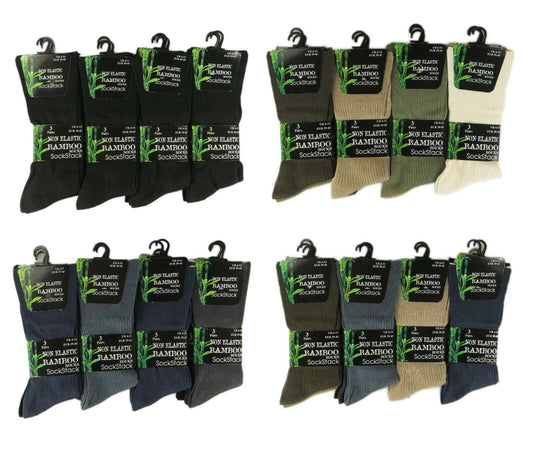 6 Pairs Men's Bamboo Socks Loose Top Soft Grip Anti Bacterial Moisture-Wicking Reinforced Heel and Toe Comfortable Durable UK 6-11 EUR 39-45 by Sock Stack 3 BLACK / 3 ASSORTED / 6-11 Socks