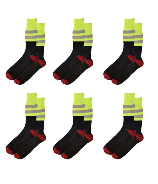 6 Pairs Mens High Visibility Work Socks with Reinforced Heel and Toe Cushioned Support for Steel Toe Boots Ideal for Construction and Industrial Jobs by Sock Stack BLACK / 6-11 Socks