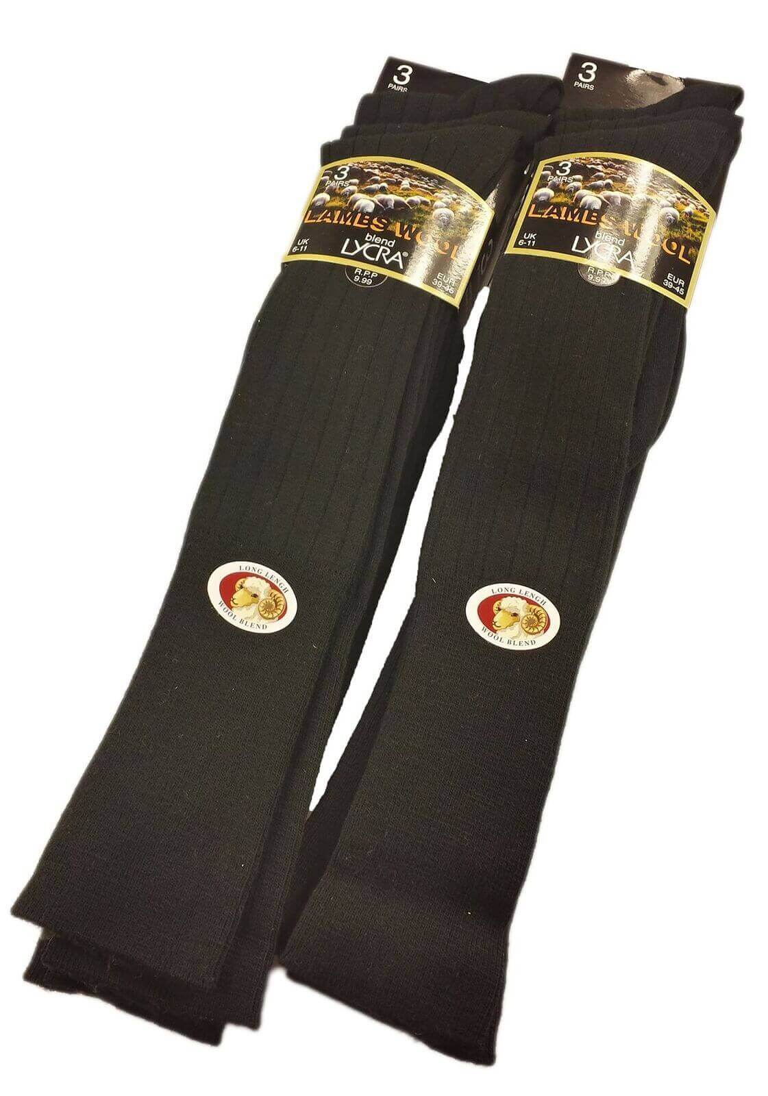 6 Pairs Mens Knee High Wool Hiking Riding Socks Cushioned Arch Support Durable Reinforced Toe Warm Breathable by Sock Stack BLACK / 6-11 Socks