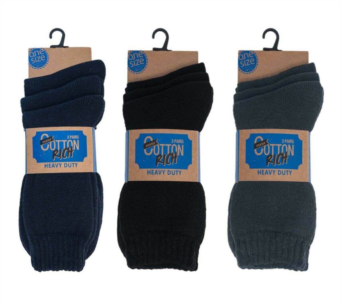 6 Pairs Thick Cushioned Men's Boot Socks Heavy Duty Cotton Rich Reinforced Heel and Toe for Durability and Comfort Ideal for Work and Hiking by Sock Stack BLACK/NAVY/GREY / 6-11 Socks