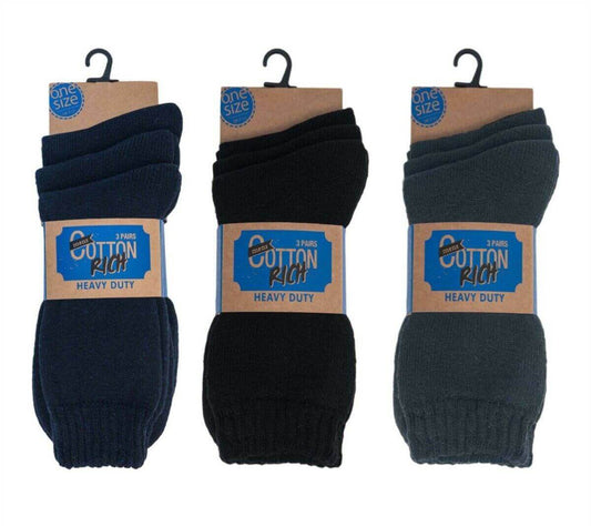 6 Pairs Thick Cushioned Men's Boot Socks Heavy Duty Cotton Rich Reinforced Heel and Toe for Durability and Comfort Ideal for Work and Hiking by Sock Stack BLACK/NAVY/GREY / 6-11 Socks