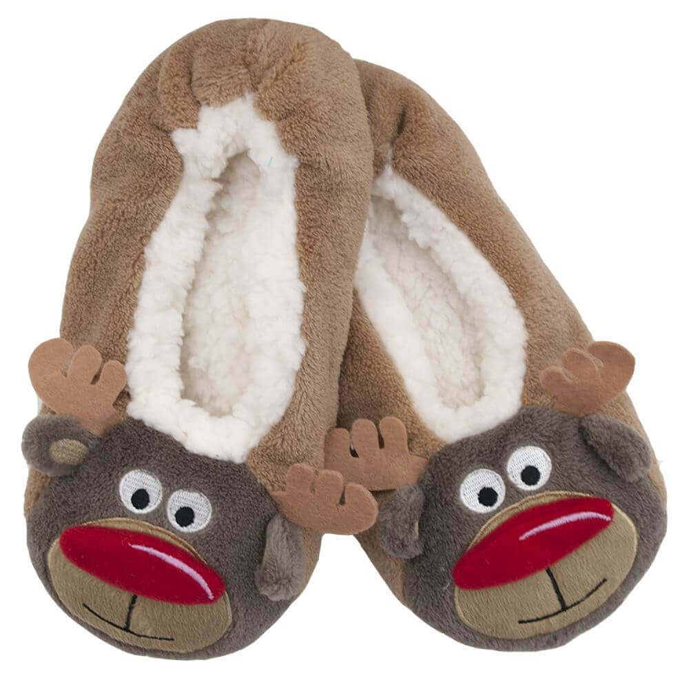 Christmas Women's Fluffy Thermal Slipper Socks with Non-Slip Grips Reindeer and Santa Designs Thick Flannel Fleece Sherpa Lining for Comfort and Warmth UK Sizes 4-7 by Sock Stack REINDEER Socks
