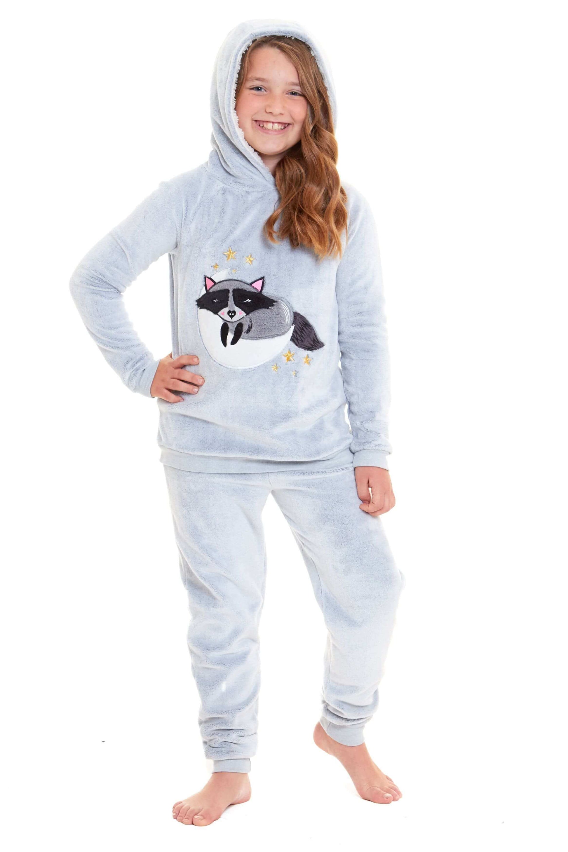 Cuddly Raccoon Fleece Hooded Pyjama Set for Women and Girls Super Soft Sherpa Lined Nightwear Ideal Mother Daughter Gift Cosy Boutique by Daisy Dreamer GIRL | 7-8 yrs Pyjamas