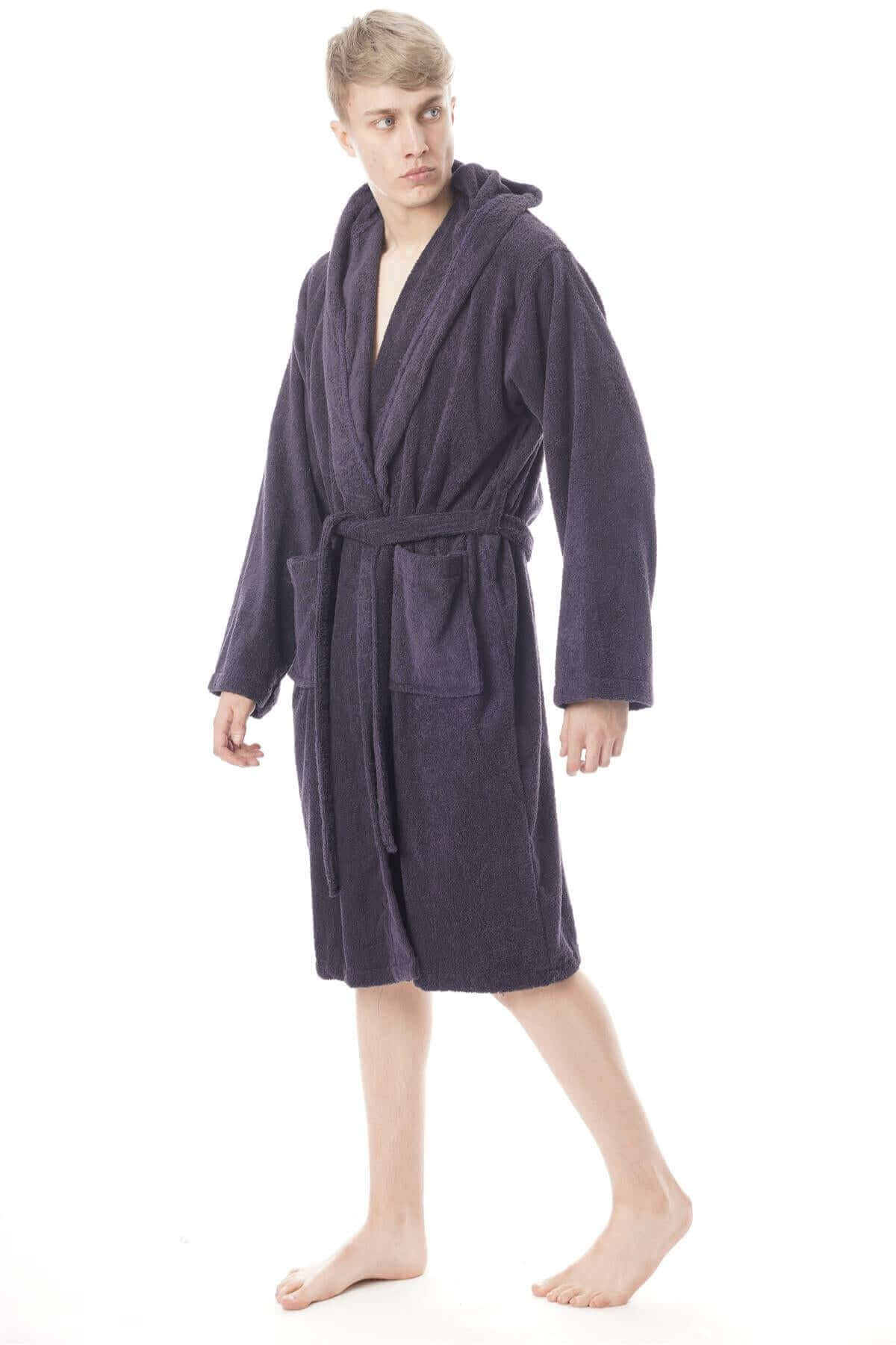 Hooded Mens Bathrobe Super Soft Terry Towelling Ultra Absorbing Flannel Black Navy Charcoal Long Pile Ideal for Shower Spa Home Gym Hotel by Daisy Dreamer Robe