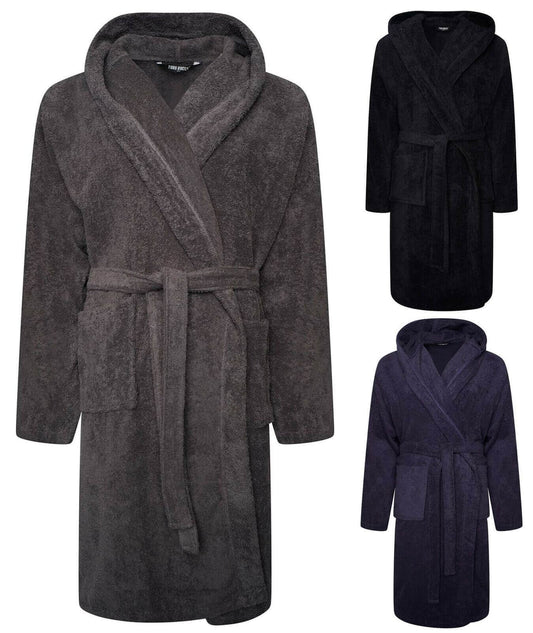Hooded Mens Bathrobe Super Soft Terry Towelling Ultra Absorbing Flannel Black Navy Charcoal Long Pile Ideal for Shower Spa Home Gym Hotel by Daisy Dreamer Robe