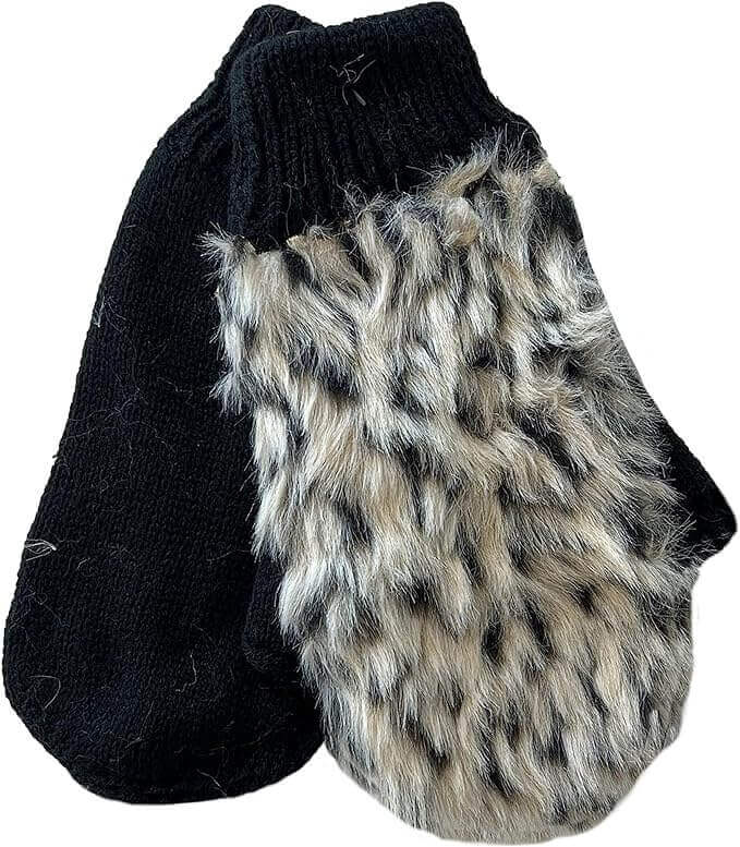 Ladies Faux Fur Winter Ski Hat with Ear Flaps and Matching Mittens Set for Warmth and Style Ideal for Outdoor Activities by Sock Stack DARK FUR / MITTENS Trapper Hat