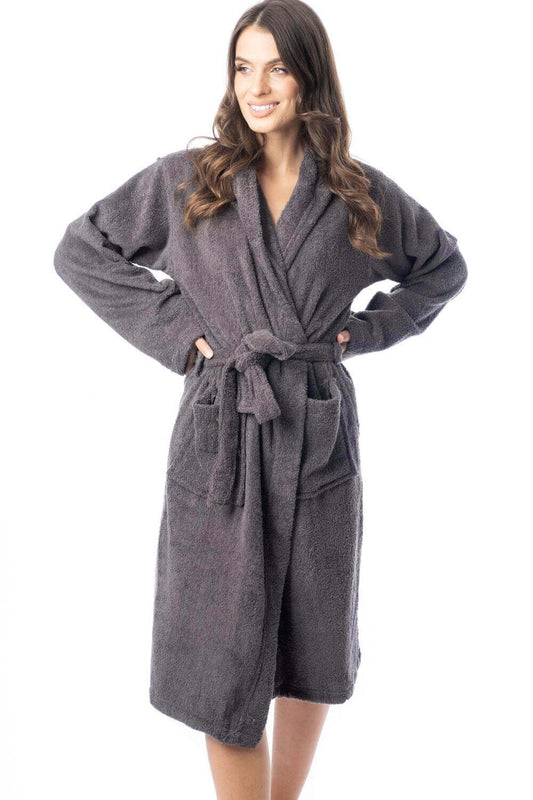 Luxury Women's Terry Cotton Bath Robe Ultra-Absorbent Soft Cozy Dressing Gown for Home Spa Gym Travel by Daisy Dreamer CHARCOAL / S Robe