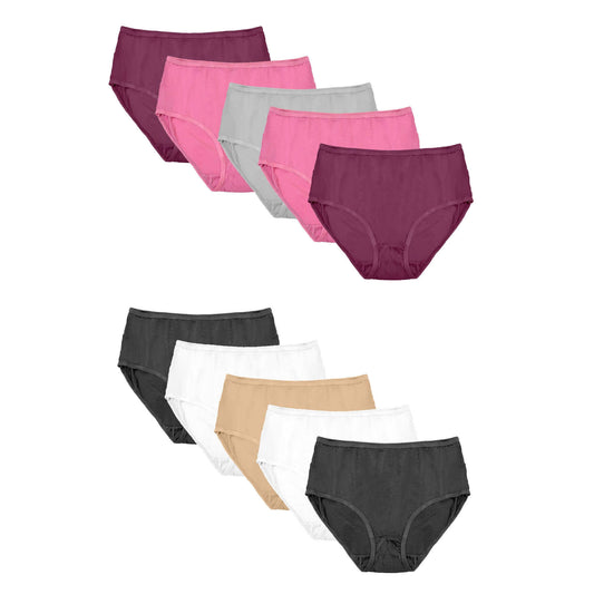 Pack of 10 Women's Super Soft Cotton Midi Briefs Comfortable Breathable Assorted Styles Perfect Fit Underwear Sizes UK 12 to 20 by Daisy Dreamer ASSORTED / 12 Underwear
