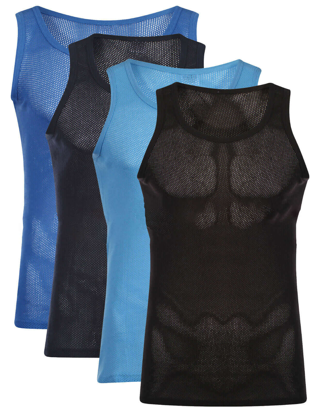 Pack of 3 Mens Cotton Mesh String Vests Comfortable Gym Muscle Tops in Multicolour Black White Grey Breathable Quick-Dry Athletic Wear Small Medium Large by Sock Stack ASSORTED / S Vests