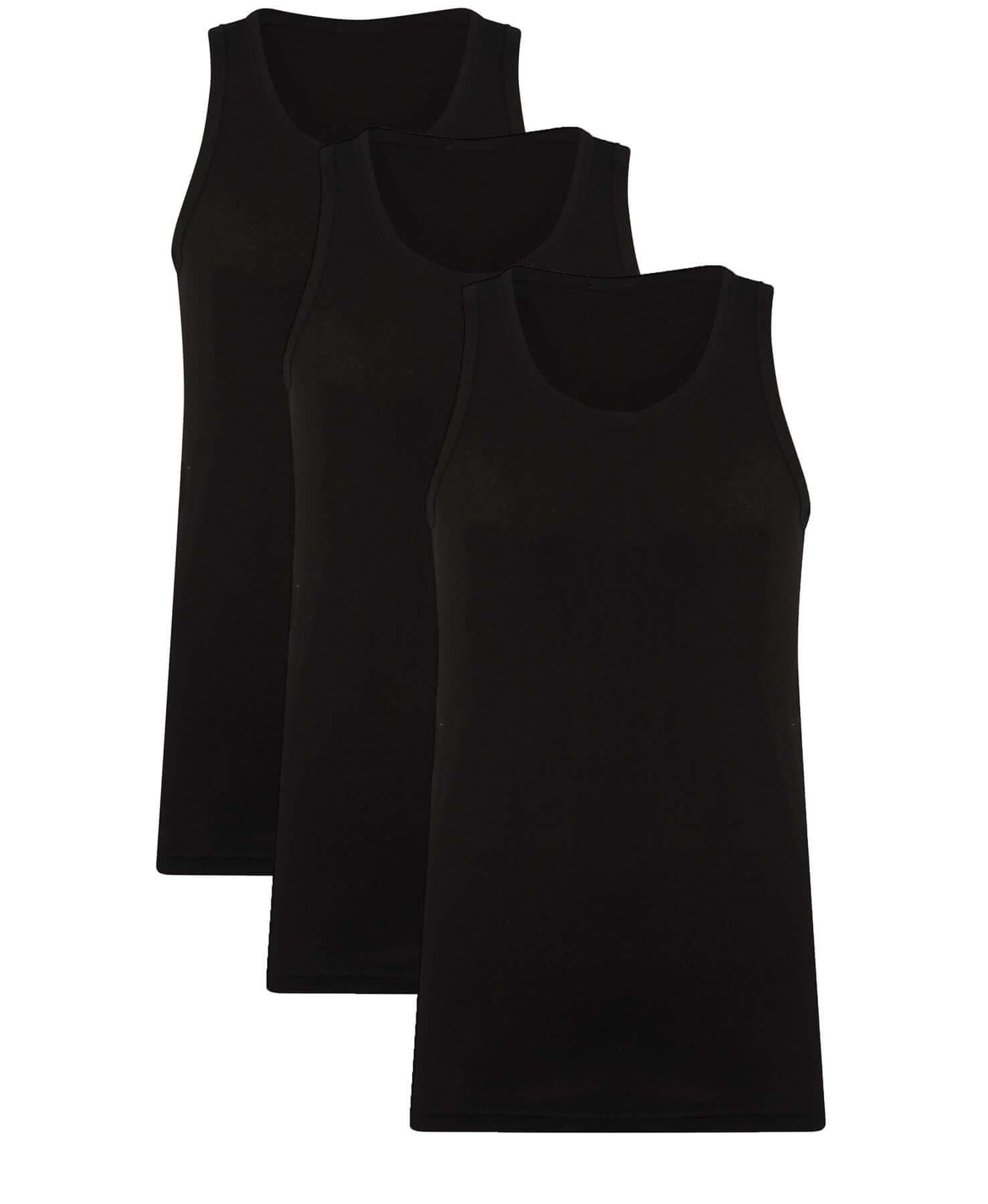 Pack of 3 Mens Fitted Cotton Vests Comfortable Versatile Breathable Hypoallergenic in White Black Grey Ideal for Layering All Seasons by Sock Stack BLACK / S Vests