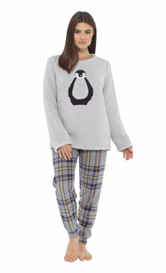 Ultra Soft Women's Teddy Fleece Pyjama Set Cozy Penguin Design Super Warm Sleepwear with Elasticated Waistband for Cold Nights by Daisy Dreamer SMALL | UK 8-10 Pyjamas