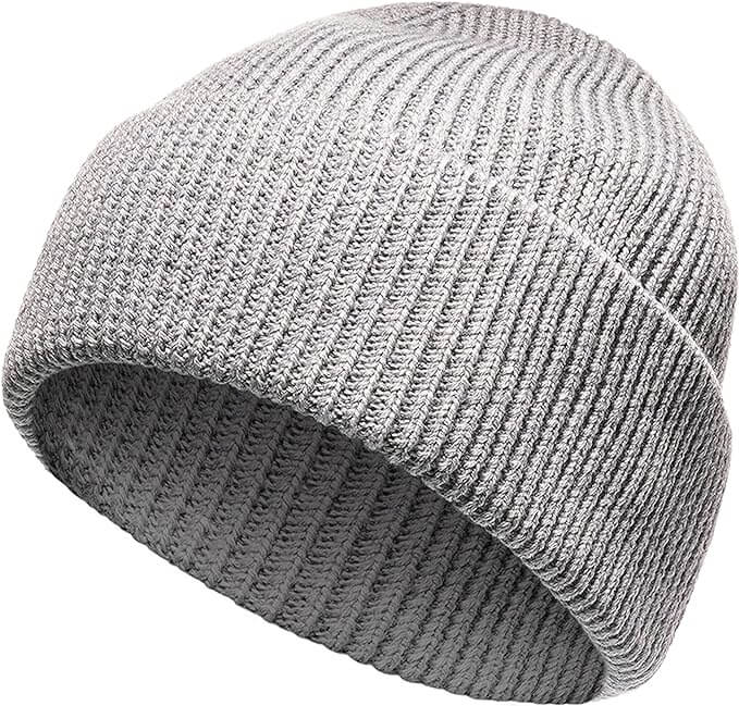 Unisex Wool Knit Beanie for Men and Women Warm Insulated Windproof Hat with Turn-Up Cuff Classic Black Grey Winter Cap for Outdoor Activities by Heatwave Thermalwear GREY Hats