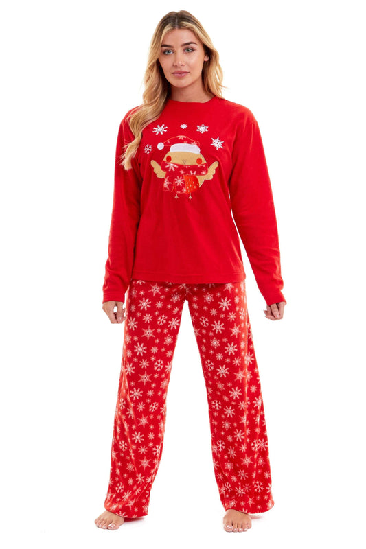 Women's Red Robin Polar Fleece Pyjama Set Super Soft Hooded Top and Elasticated Pants with Embroidered Detailing by Daisy Dreamer SMALL | UK 8-10 Pyjamas
