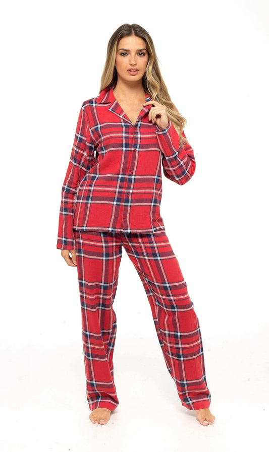 Women's Soft Brushed Cotton Flannelette Pajama Set with Elastic Waistband Cozy Check Pattern Sleepwear for All Seasons Small to XLarge by Daisy Dreamer SMALL | UK 8-10 / Red Pyjamas