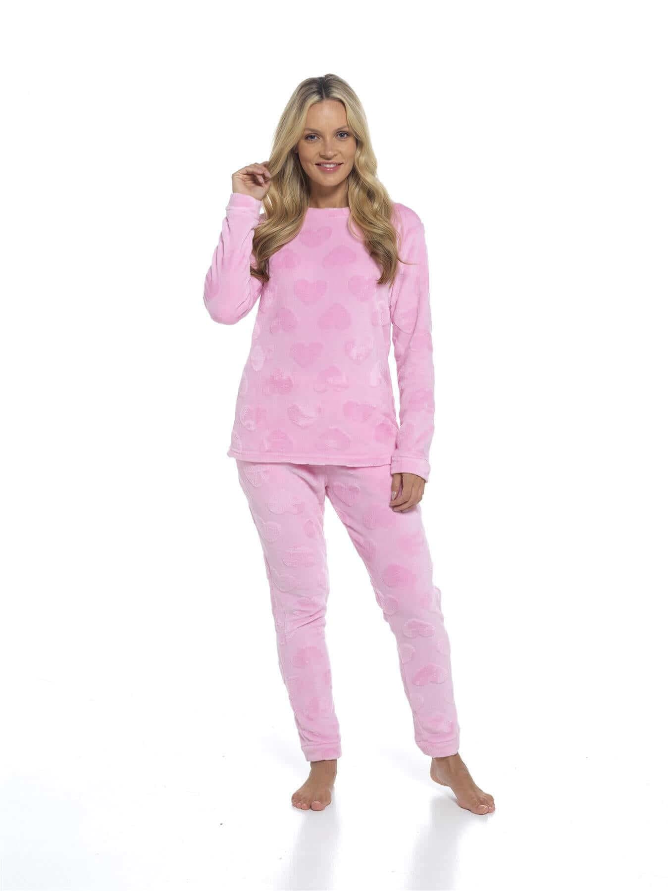 Women's Super Soft Heart Fleece Pyjamas Set Cozy Plush Loungewear Top and Pants Warm Teddy Fleece PJs for Lounging and Sleeping by Daisy Dreamer Pyjamas