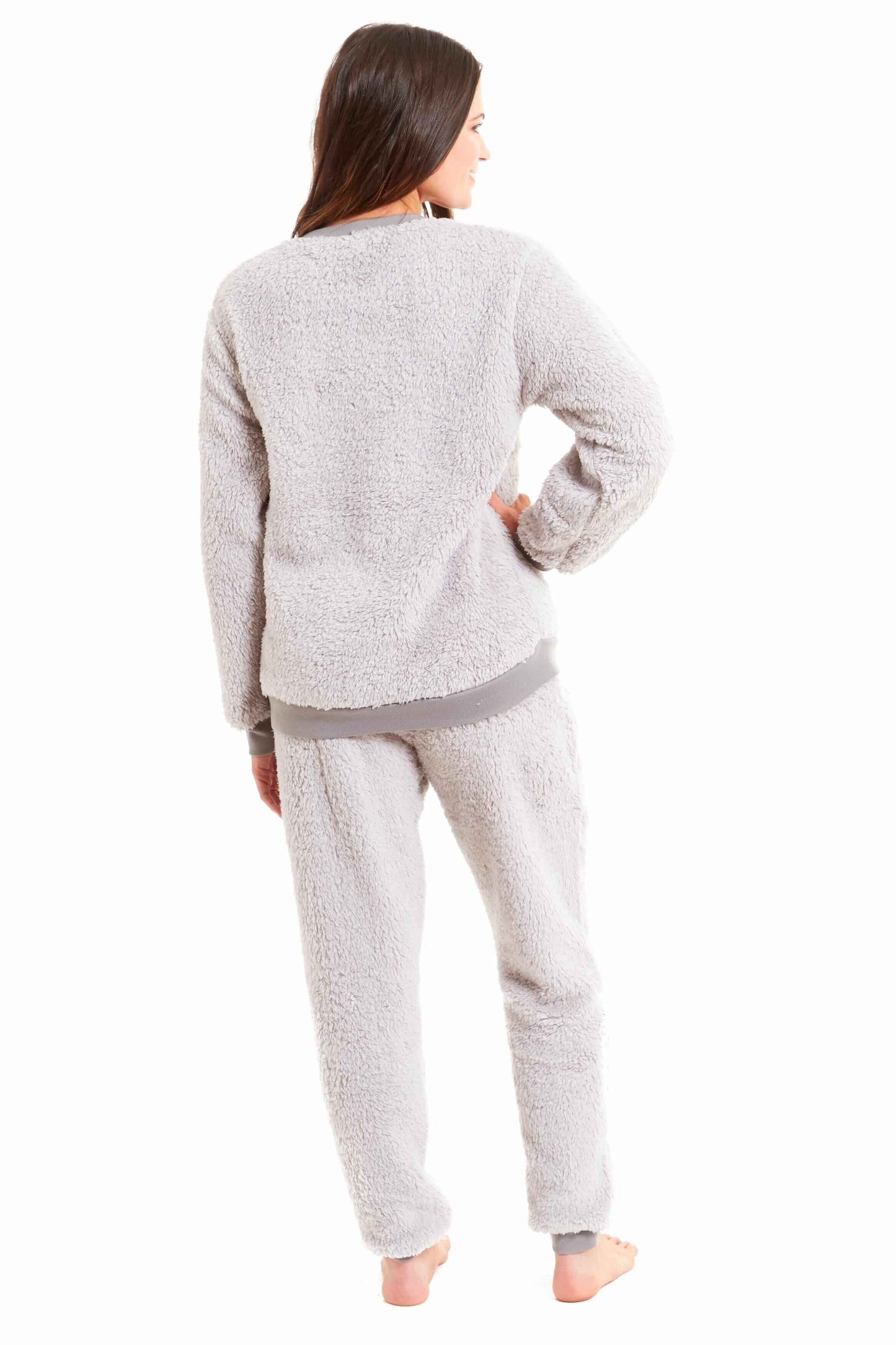 Women's Super Soft Teddy Fleece Lounge Set Fluffy Crew Neck Pyjama and Stretchable Loungewear in Grey Pink Ideal Nightwear Gift Available in S M L XL Sizes Daisy Dreamer Pyjamas