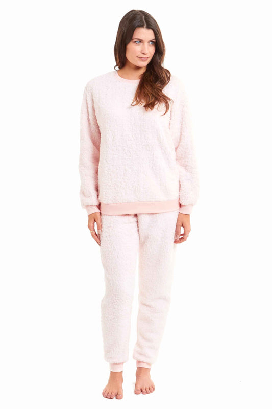 Women's Super Soft Teddy Fleece Lounge Set Fluffy Crew Neck Pyjama and Stretchable Loungewear in Grey Pink Ideal Nightwear Gift Available in S M L XL Sizes Daisy Dreamer SMALL | UK 8-10 / PINK Pyjamas