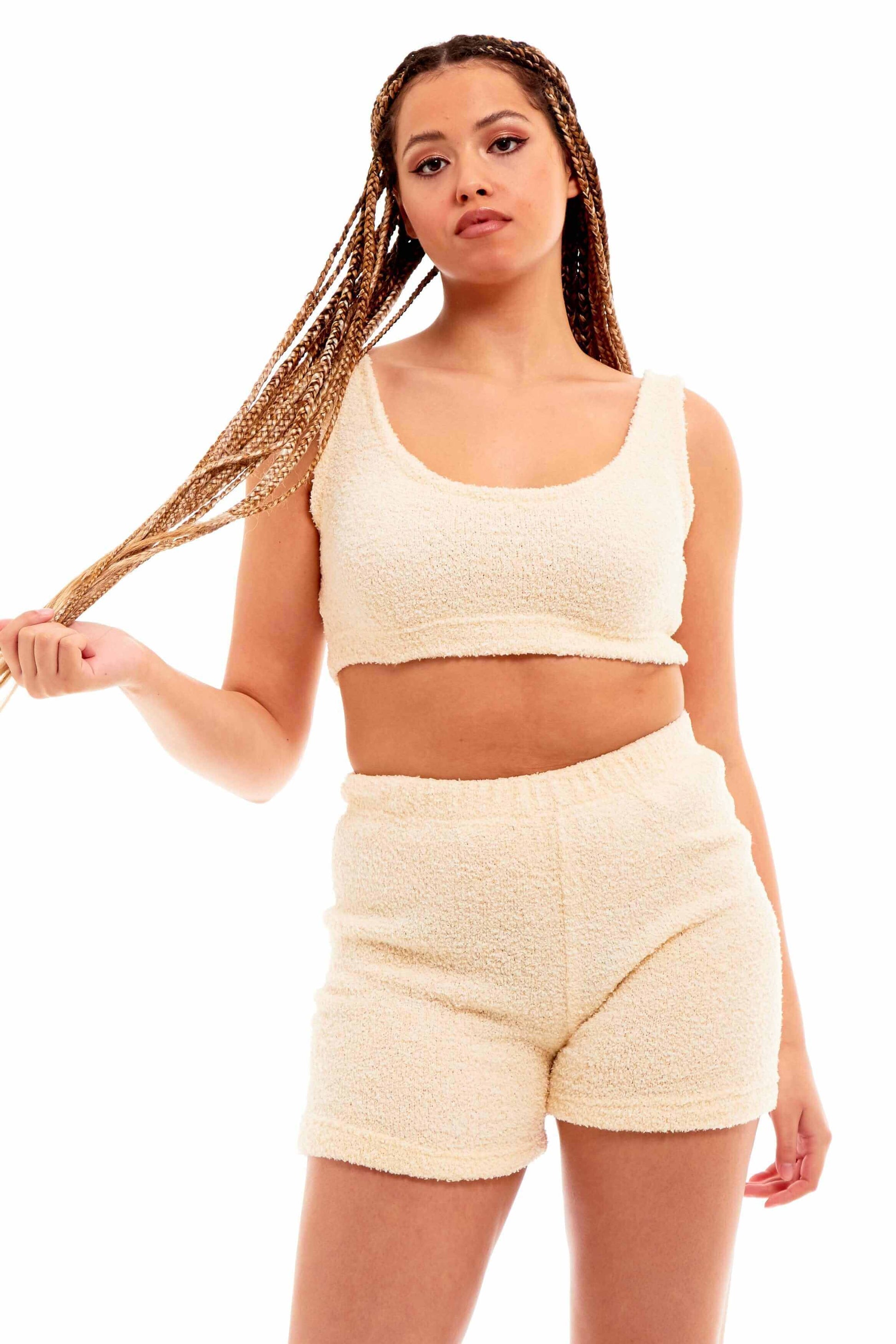 Women's Ultra-Soft Teddy Fleece Crop Top and Shorts Pyjama Loungewear Set Cozy Fluffy Nightwear Perfect for Home Comfort and Relaxation by Daisy Dreamer Pyjamas