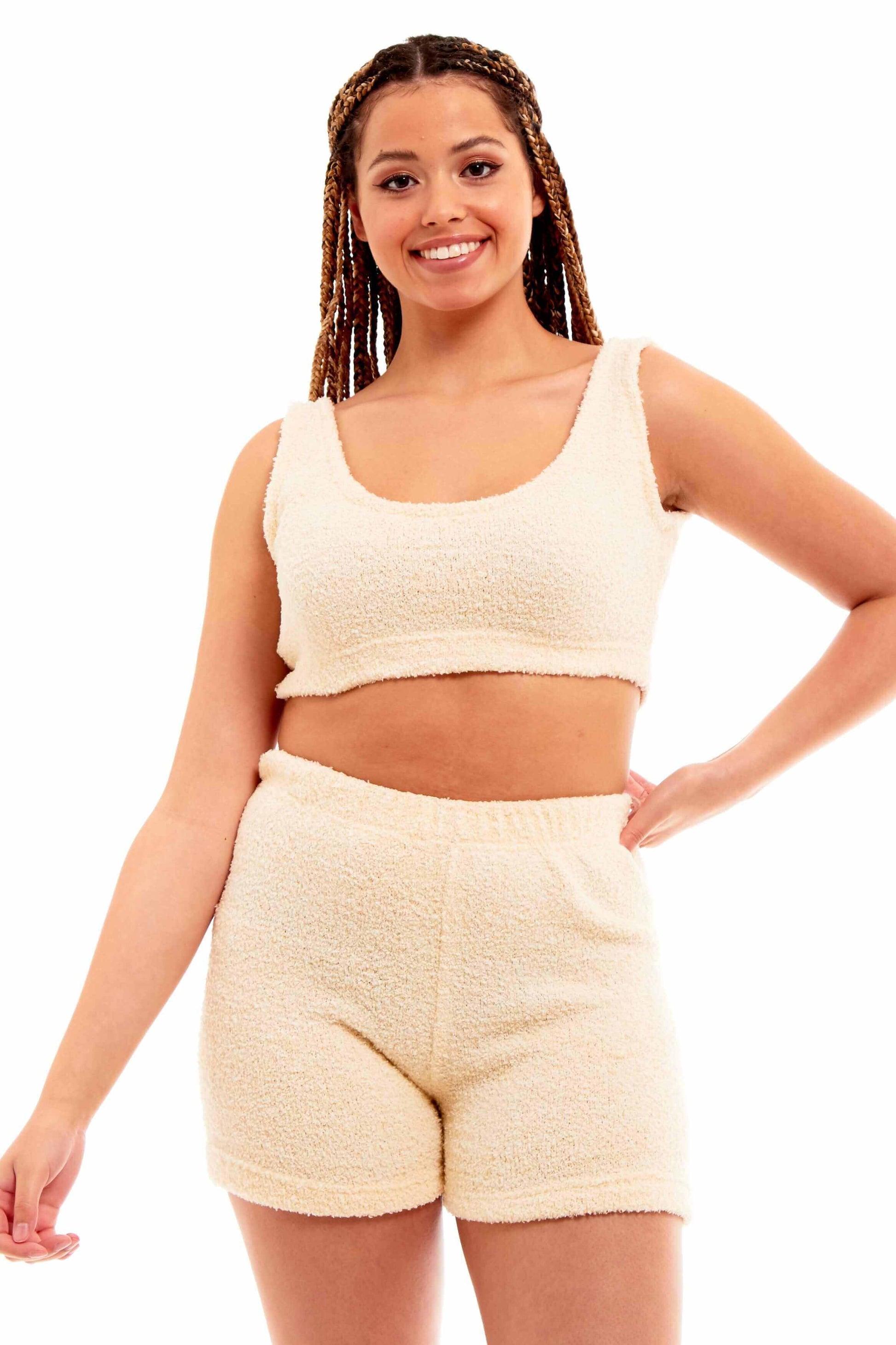 Women's Ultra-Soft Teddy Fleece Crop Top and Shorts Pyjama Loungewear Set Cozy Fluffy Nightwear Perfect for Home Comfort and Relaxation by Daisy Dreamer Pyjamas