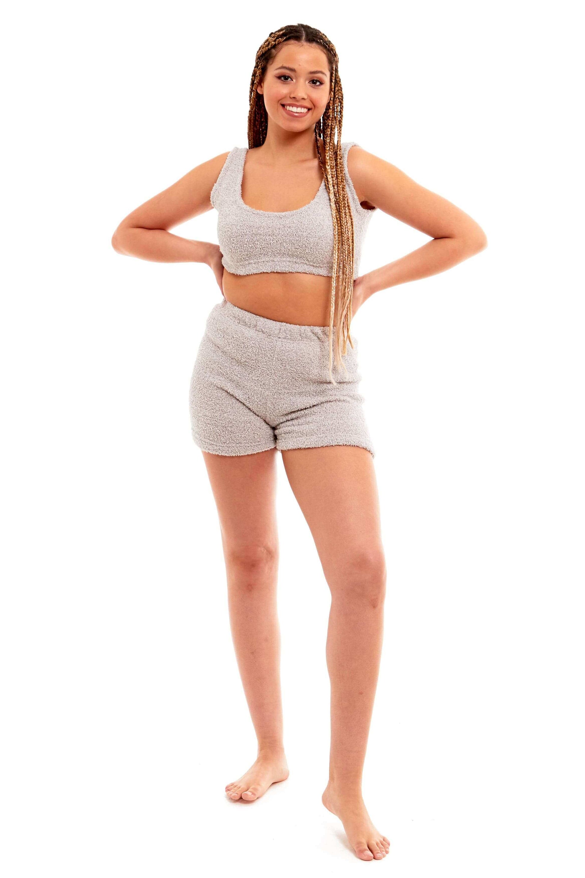 Women's Ultra-Soft Teddy Fleece Crop Top and Shorts Pyjama Loungewear Set Cozy Fluffy Nightwear Perfect for Home Comfort and Relaxation by Daisy Dreamer Pyjamas