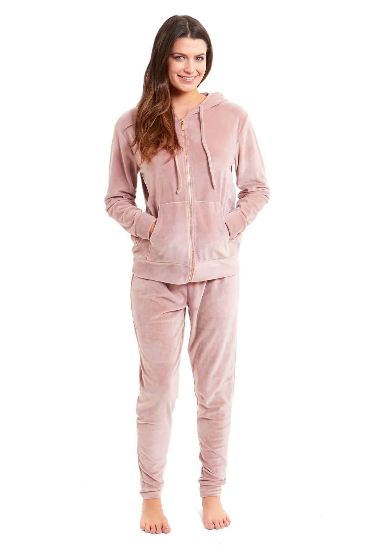 Women’s Velour Fleece Hooded Zip Track Suit Velvet Loungewear Set with Elastic Waistband Comfortable All-Day Wear Multiple Styles and Sizes by Daisy Dreamer Pyjamas
