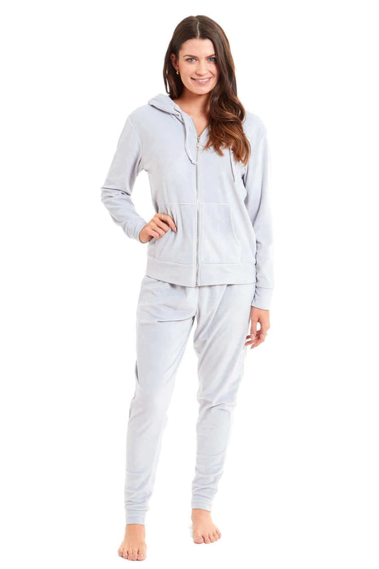 Women’s Velour Fleece Hooded Zip Track Suit Velvet Loungewear Set with Elastic Waistband Comfortable All-Day Wear Multiple Styles and Sizes by Daisy Dreamer SILVER SMOKE / S Pyjamas