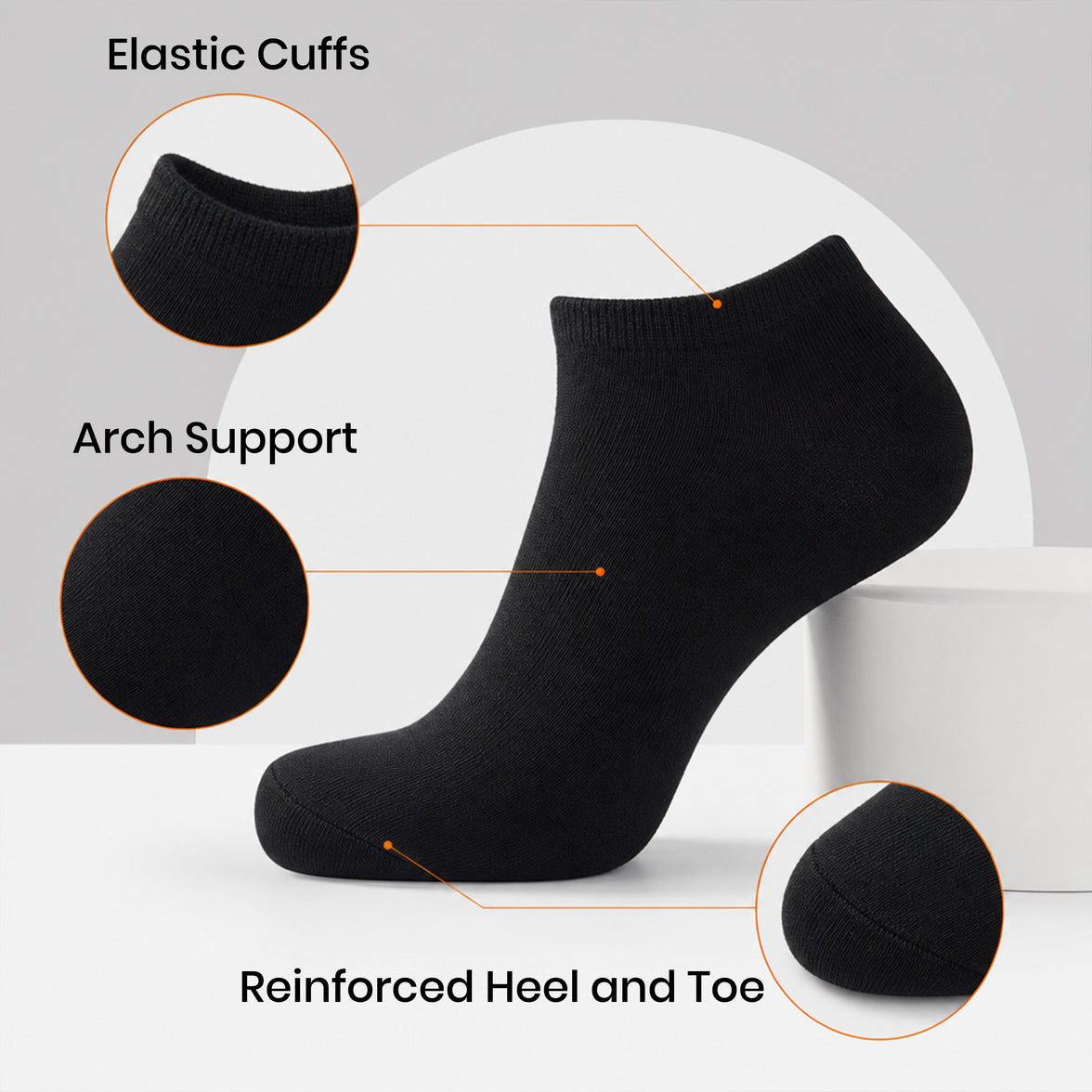 Sock Stack Men's Trainer Socks 6 Pairs Lightweight Cotton Blend Ankle With Arch Support