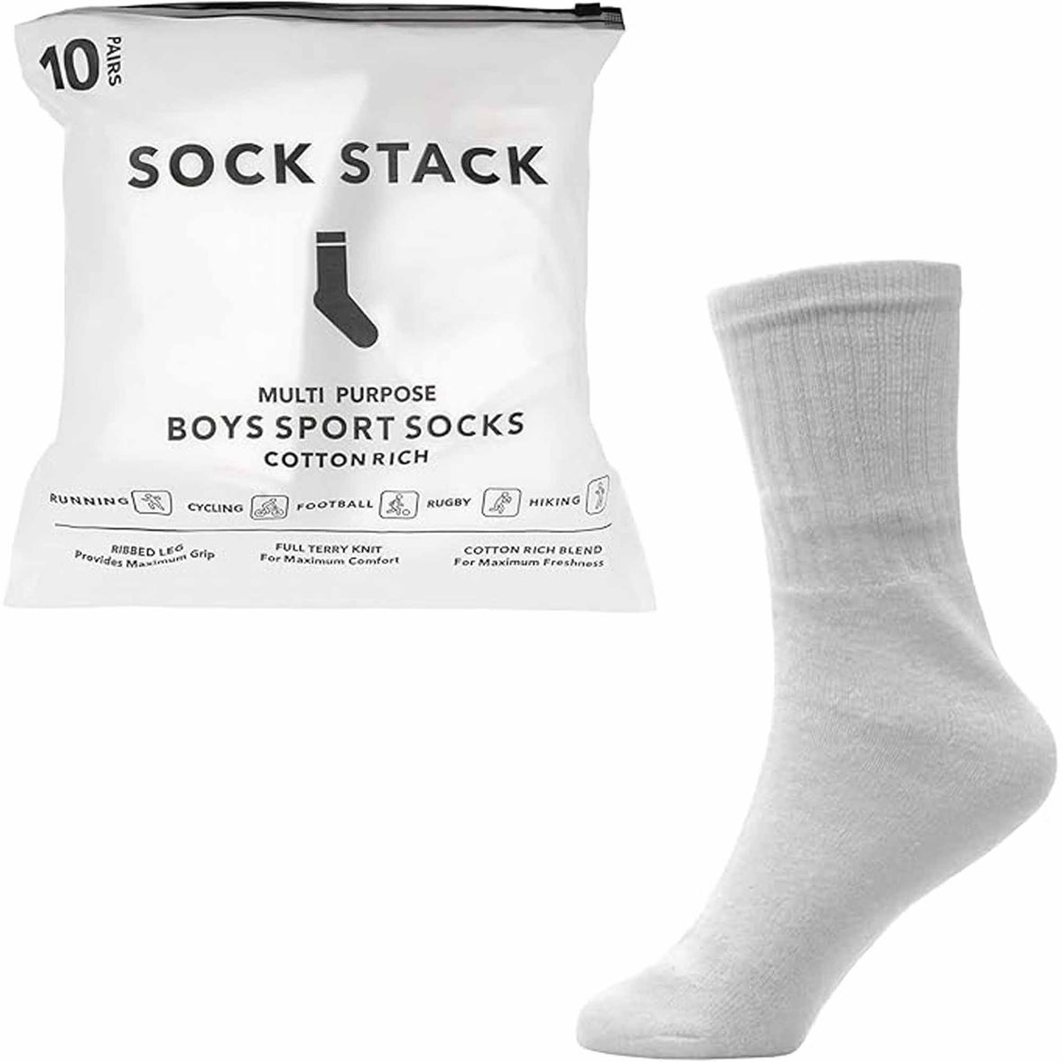10 Pairs Kids Athletic Sport Socks Cushioned Breathable Durable for Running Hiking Football Boys Girls Anti-Blister Moisture-Wicking by Sock Stack Socks
