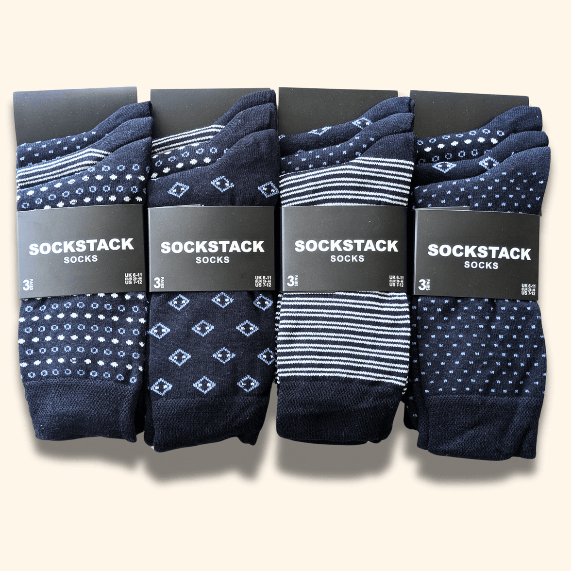12 Pairs Men's Soft Cotton Colourful Heel Toe Black Argyle Diamond Easycare Comfortable Shoe Socks Flat Toe Seam Durable Work School Business Wear UK 6-11 by Sock Stack Socks