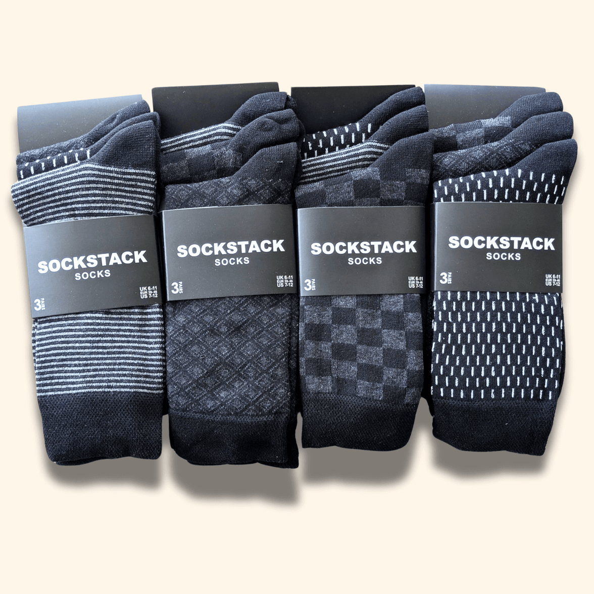 12 Pairs Men's Soft Cotton Colourful Heel Toe Black Argyle Diamond Easycare Comfortable Shoe Socks Flat Toe Seam Durable Work School Business Wear UK 6-11 by Sock Stack Socks