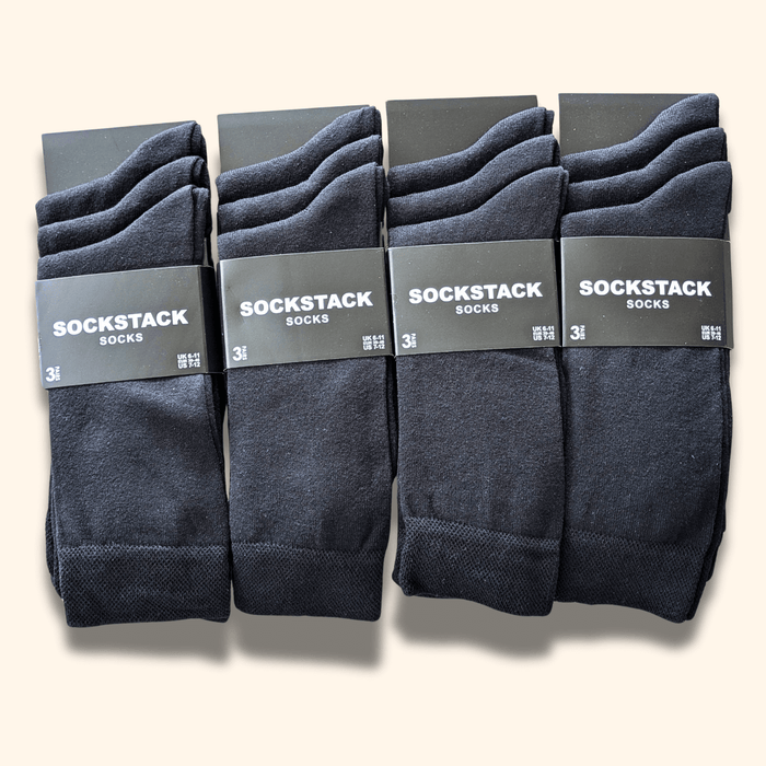 12 Pairs Men's Soft Cotton Colourful Heel Toe Black Argyle Diamond Easycare Comfortable Shoe Socks Flat Toe Seam Durable Work School Business Wear UK 6-11 by Sock Stack Socks