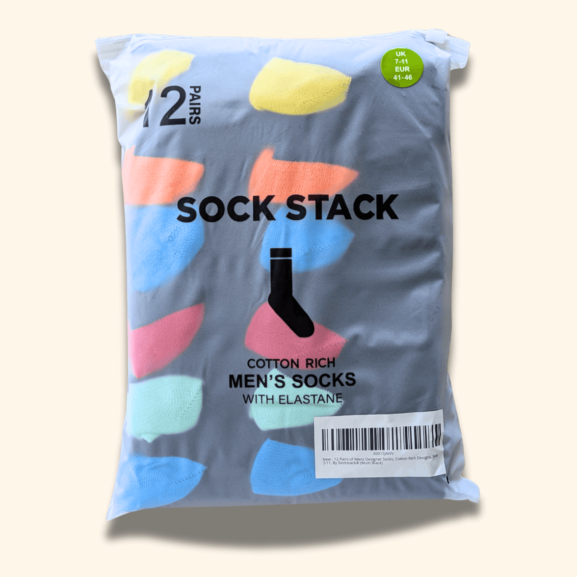 12 Pairs Men's Soft Cotton Colourful Heel Toe Black Argyle Diamond Easycare Comfortable Shoe Socks Flat Toe Seam Durable Work School Business Wear UK 6-11 by Sock Stack Socks