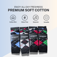 12 Pairs Men's Soft Cotton Colourful Heel Toe Black Argyle Diamond Easycare Comfortable Shoe Socks Flat Toe Seam Durable Work School Business Wear UK 6-11 by Sock Stack Socks