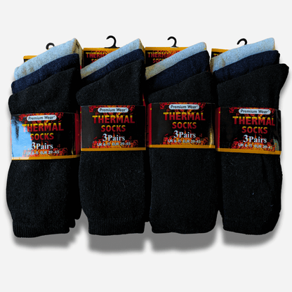 12 Pairs Mens Black Thermal Socks Warm Work Boot Socks Superior Insulation Cold Weather Double Brushed Advanced Knitting Technology Extra Warmth by Heatwave Thermalwear BLACK/NAVY/GREY Socks