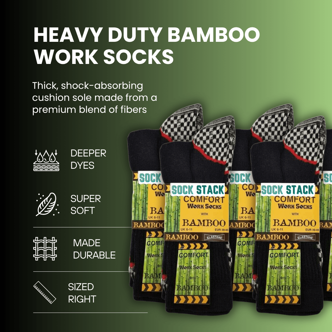 12 Pairs Mens Heavy Duty Bamboo Work Socks Moisture Wicking Cushioned Reinforced Heel Toe for Construction and Outdoor Work UK Sizes 6-11 Sock Stack Socks