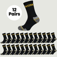 12 Pairs Mens Heavy Duty Work Socks Cushion Sole Reinforced Toe Heel Durable Black Boot Sock for Construction Outdoor Jobs Walking Sizes UK 6-11 EUR 39-45 by Sock Stack Socks