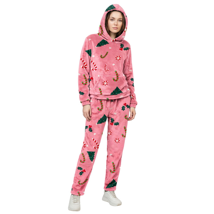Daisy Dreamer Women's Hooded Fleece Pyjama Set Soft Warm Cosy Fluffy Loungewear S-XL UK