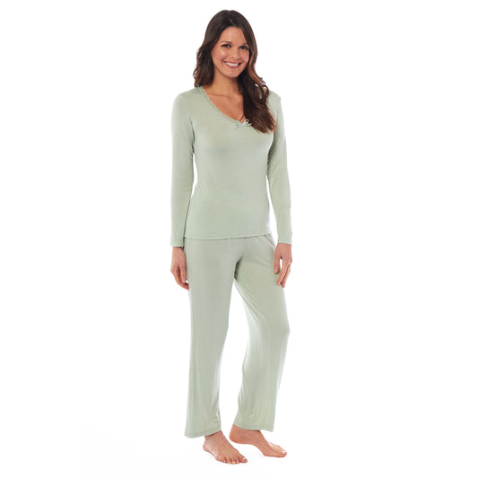 Women's Super Soft Pyjama Set, Ladies Long Sleeve PJ Sets, Black Green Loungewear Nightwear