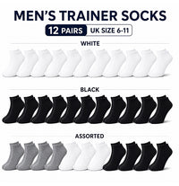 Sock Stack Mens Trainer Socks 12 Pairs Breathable Cotton Blend Arch Support Anti Crimping