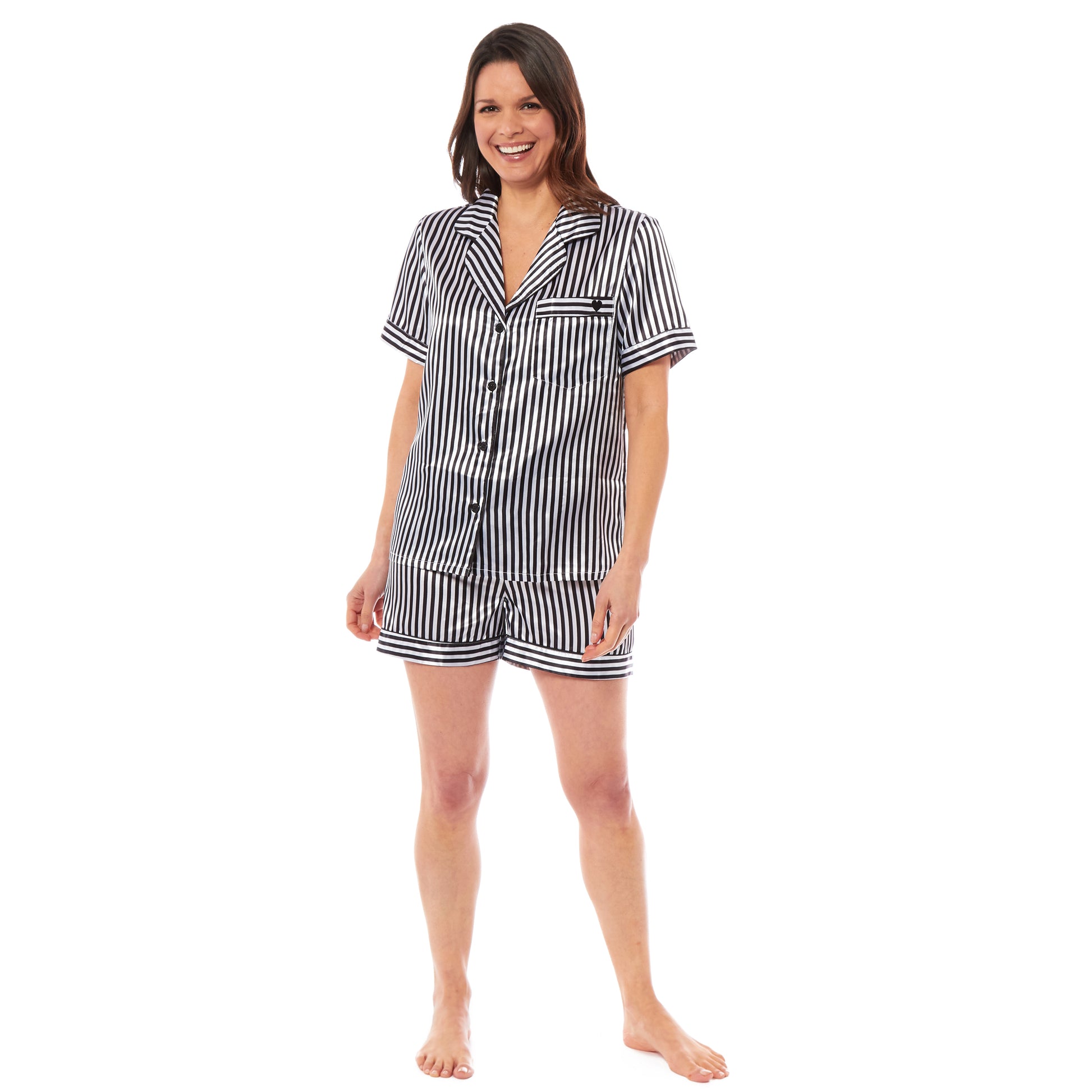 Women's Satin Silk Short Pyjama Set Soft Breathable Nightwear Loungewear PJs Black Pink Grey UK Sizes 8-22 by Daisy Dreamer. Buy now for £10.00.
