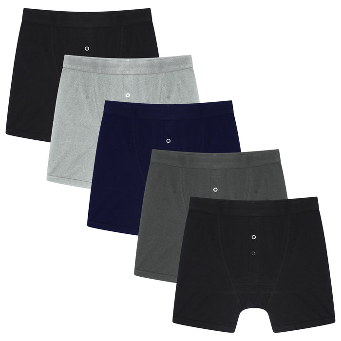 Sock Stack Men's Cotton Button Fly Boxer Shorts Pack Of 5 Breathable Stretch Gym Sports