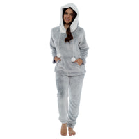 Daisy Dreamer Women's Plush Fleece Hooded Pyjama Set in Shimmer Grey Cosy Winter
