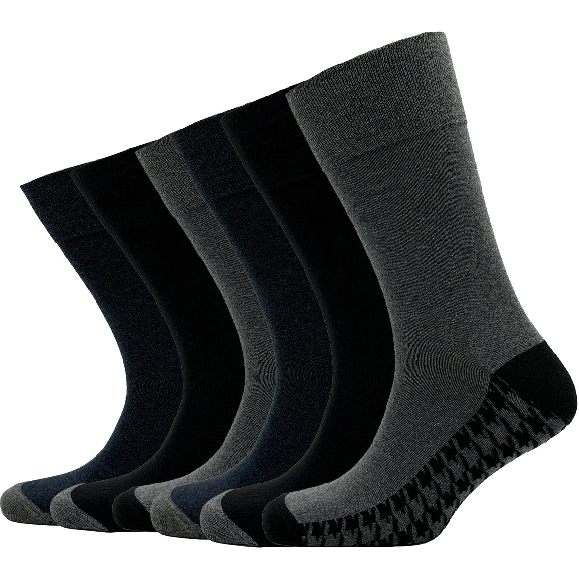 Sock Stack メンズ用糖尿病対応 ノンエラスティック ゆったりグリップソックス 千鳥格子 6足組 サイズ6～11 コットン製 快適な履き口 通気性 毎日使いに最適