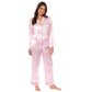 Luxurious Women's Satin Silk Long Sleeve Pyjama Set Cozy Loungewear Nightwear with Dress Shirt Collar and Loose-Fitting Pants in Black Pink Grey by Daisy Dreamer. Buy now for £13.00.