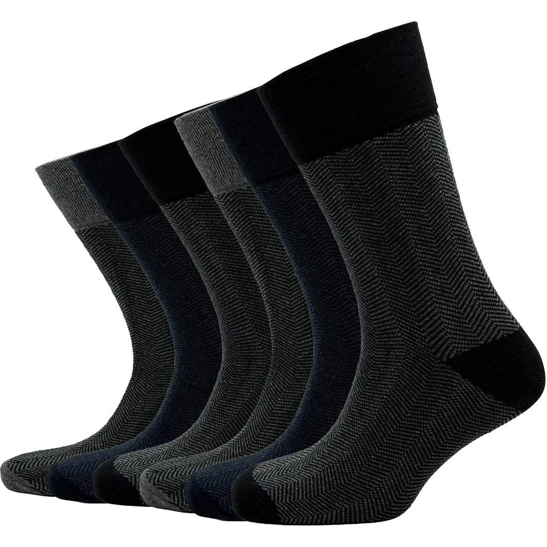 Sock Stack メンズ用糖尿病対応ノンエラスティック・ゆったりフィットソックス シェブロン柄 6足セット サイズ6～11 綿素材 快適なカフス 通気性 毎日使い