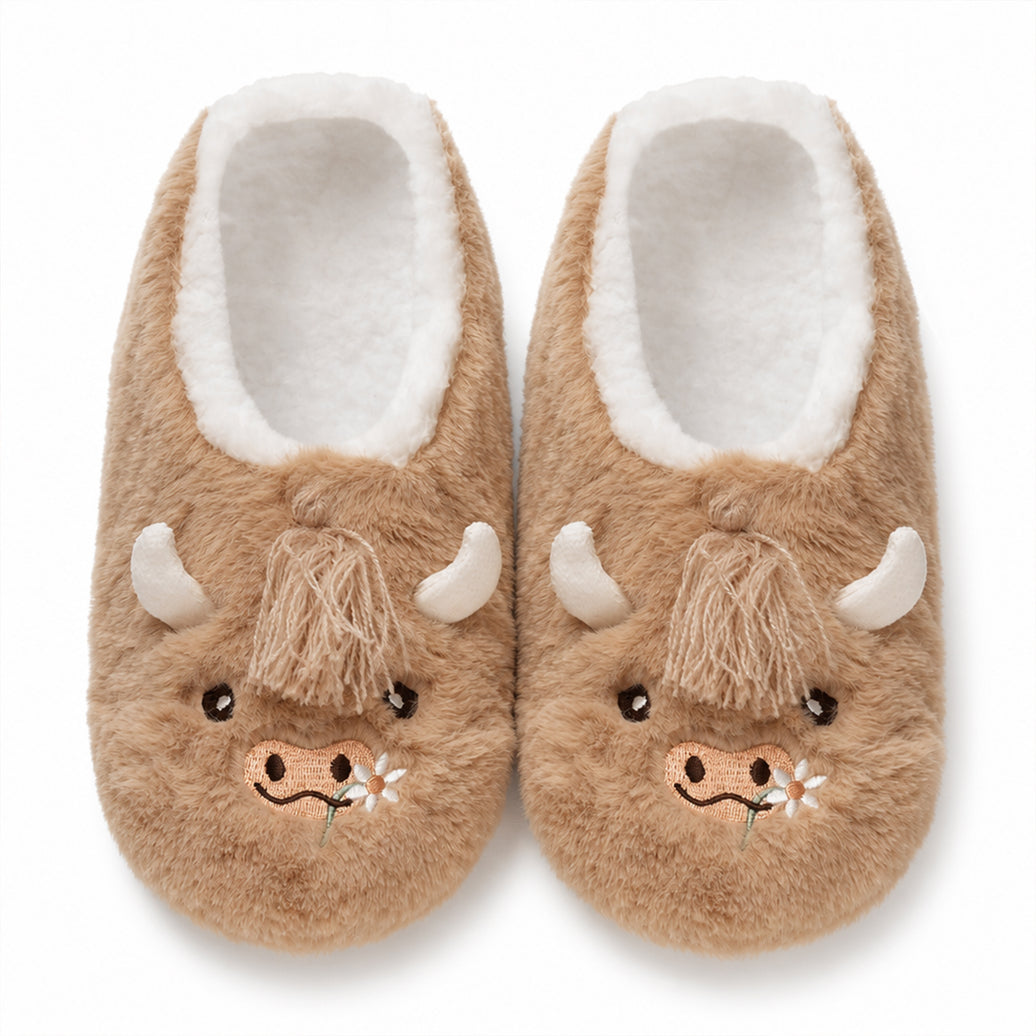 Sock Stack Women's Highland Cow Slipper Socks Fluffy Warm Fleece Non Slip Cosy Indoor Socks UK 3-8