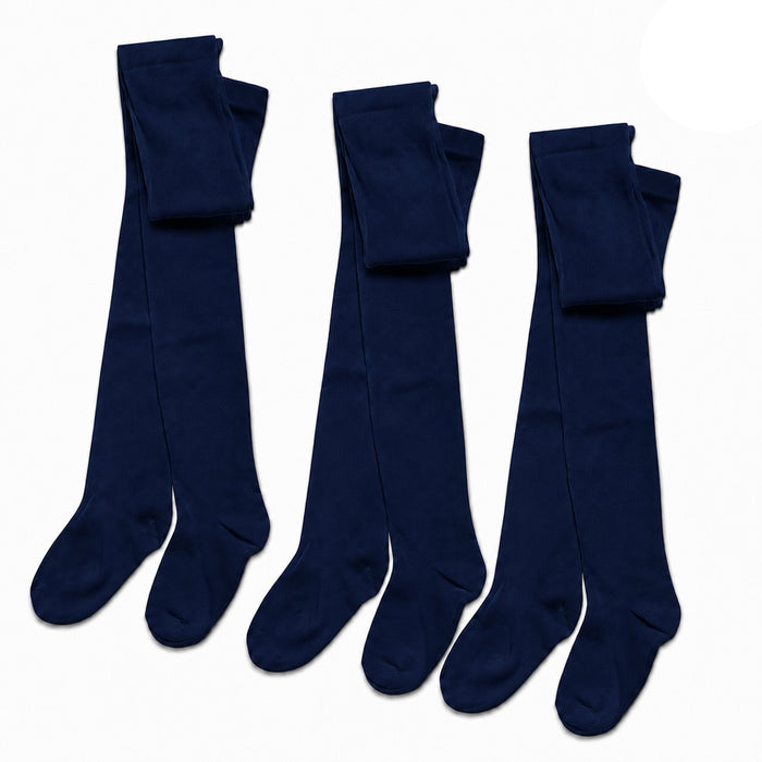 Sock Stack girls cotton lycra tights, 3 pairs in a multipack with reinforced heels and toes, ideal for back-to-school uniform.