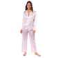 Women's Satin Silk Long Sleeve Pyjama Set, Ladies Everyday Loungewear, Cosy Nightwear PJs, Black Pink Grey