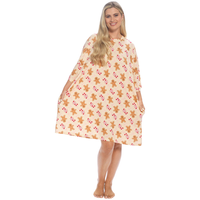 Camisón holgado para mujer Daisy Dreamer con estampado de bastones de caramelo y pan de jengibre, 100 % algodón, manga corta, talla única del Reino Unido